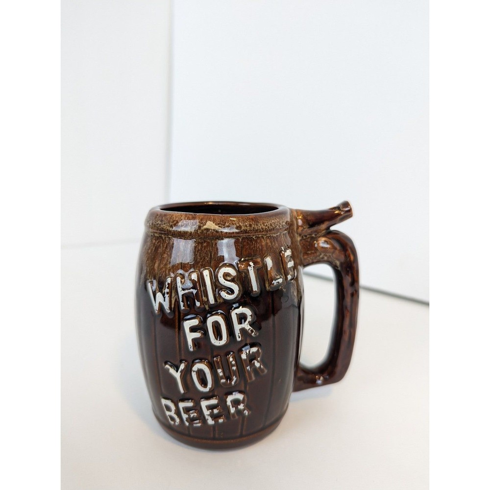 Vintage Brown Drip Whistle Japan Coffee Mug Beer Stein Whiskey Barrel